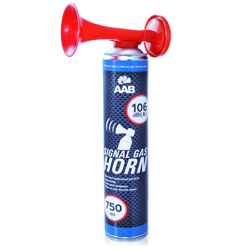 Hand held / hand holding an aerosol / compressed air / gas horn